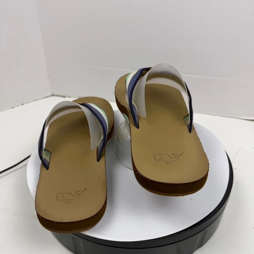 Vineyard Vines Mens Flip Flop Sandals Striped Webbing Tan Navy Green Size 11